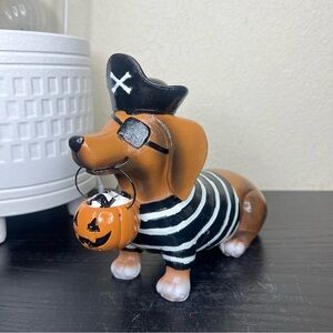 NEW Halloween Dachshund in Pirate Costume Holding Candy Bucket Decor